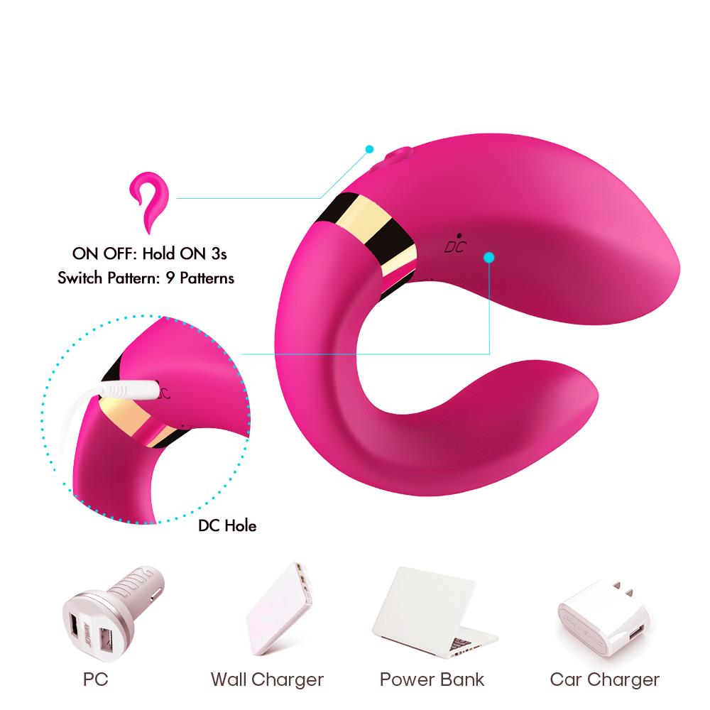Bossoftoys - 52-00030 - Lesbian couple vibrator - Crescent light pink - 100% waterproof - 9 vibration modes - USB rechargeable