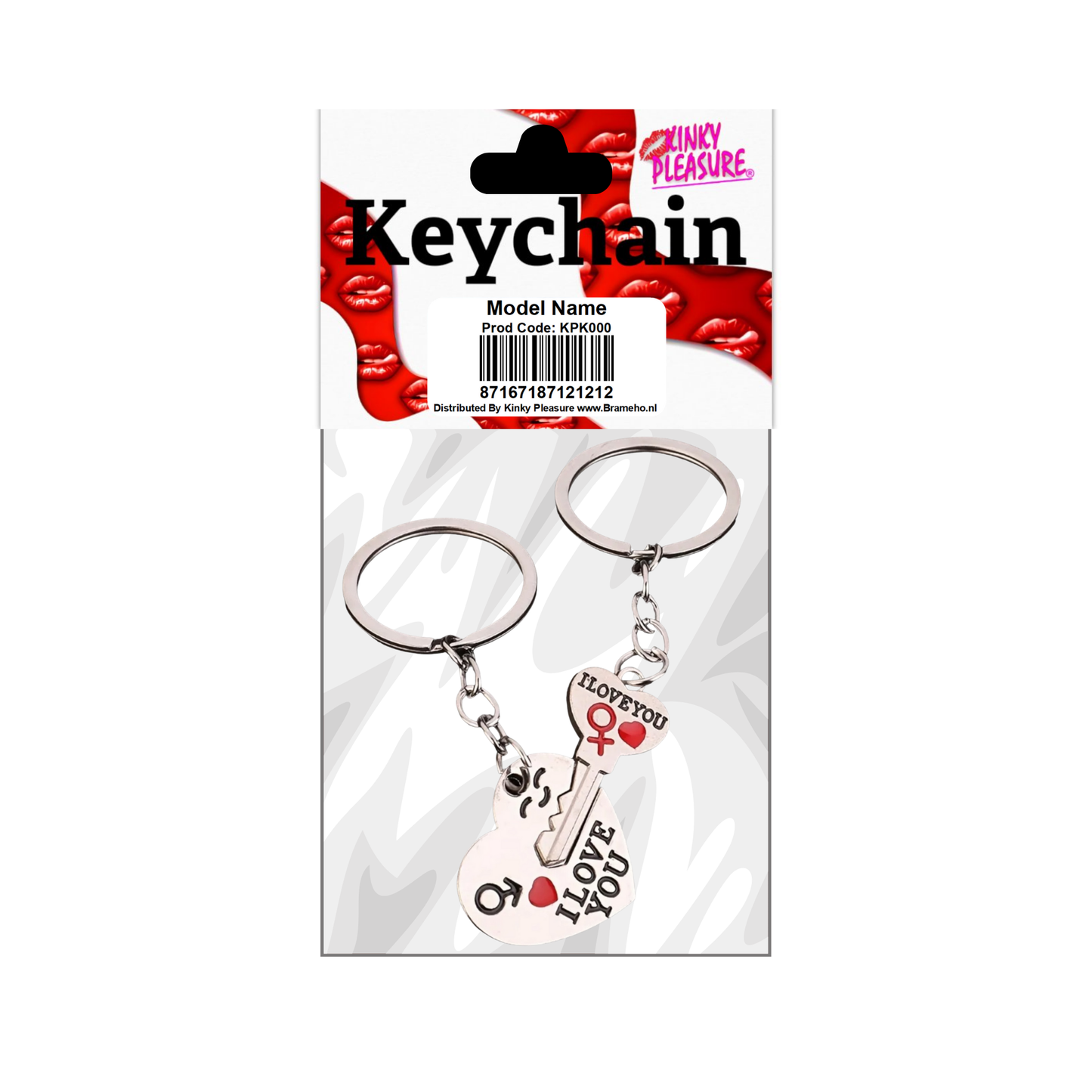 Kinky Pleasure - KPK057 - Keychain - I Love You Heart And Key - Silver - 1 Pair