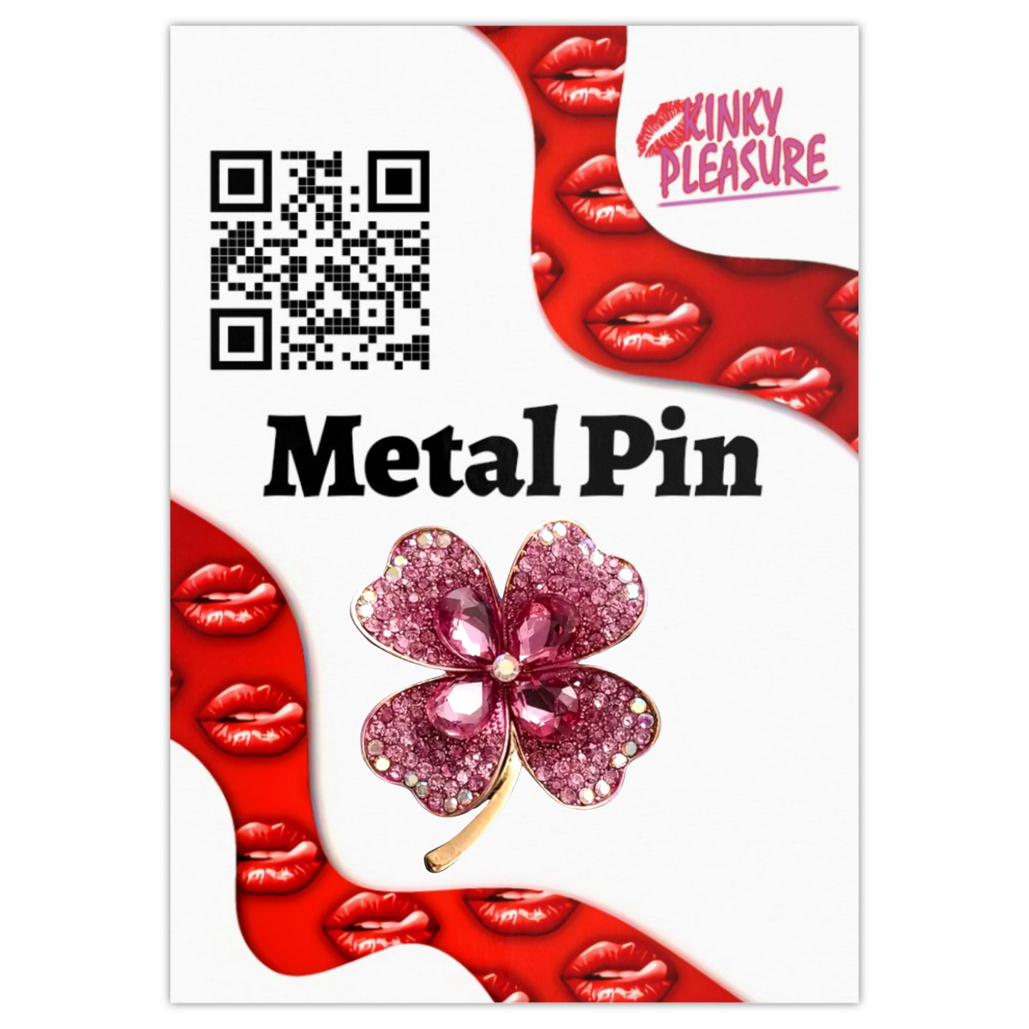 Kinky Pleasure - KPB072 - Badge / Pin - Shamrock Lucky Flower Pink XL