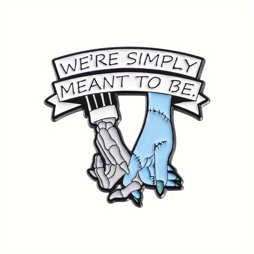 Kinky Pleasure – KPB087 – Metal Pin - Simply Meant To Be – Skeleton & Stitched Hand with Banner