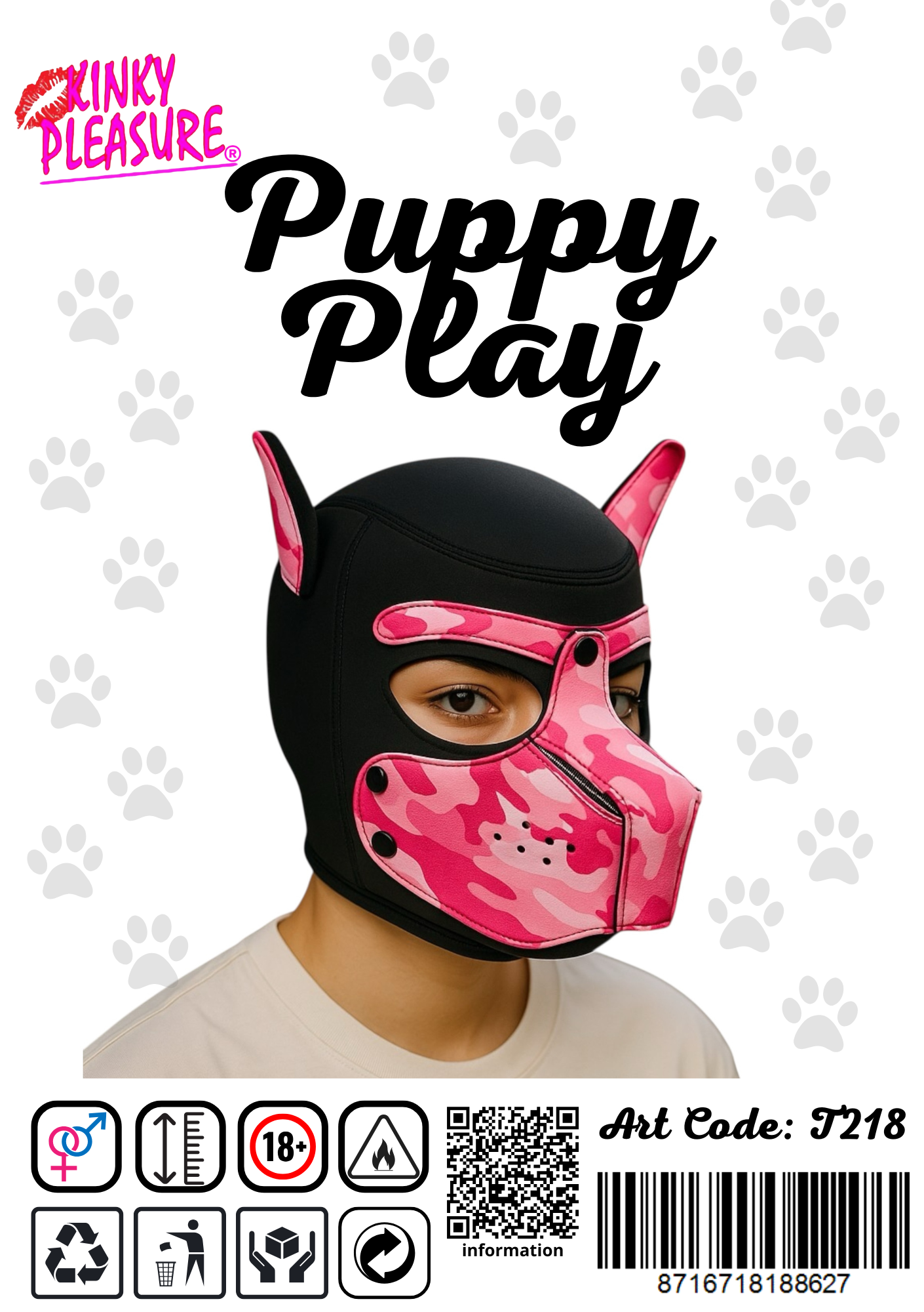 Kinky Pleasure - T218 - BDSM - Dog Mask - Pink Camo Style