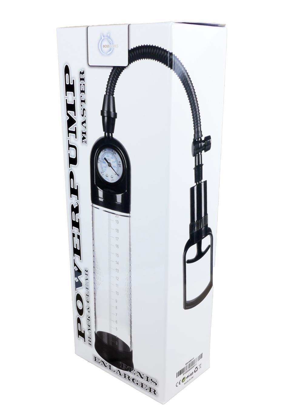 Bossoftoys - 60-00011 - Accu meter Pump - Penispump with hand grip - Vacuum pump with pressure meter - Big size box 32 cm - dia box 6,9 cm - Colour box