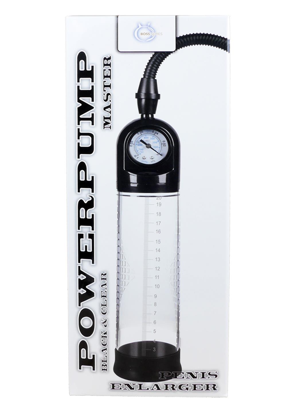 Bossoftoys - 60-00011 - Accu meter Pump - Penispump with hand grip - Vacuum pump with pressure meter - Big size box 32 cm - dia box 6,9 cm - Colour box