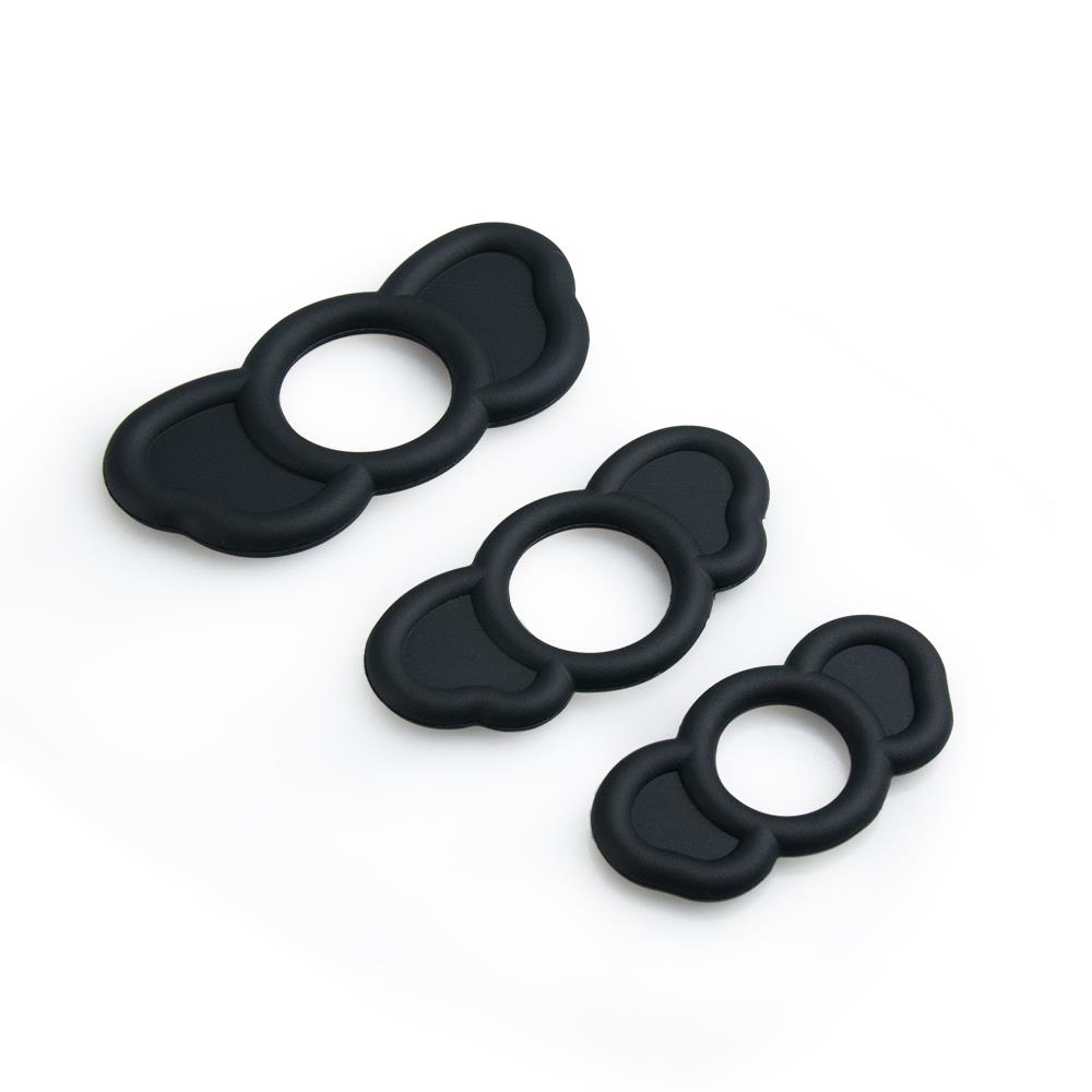 Bossoftoys- 60-00026 - Elephant Ears Cockring 3 - Pack - Black - 3 different sizes - dia inner 26 mm / 23 mm / 18 mm - Colour box