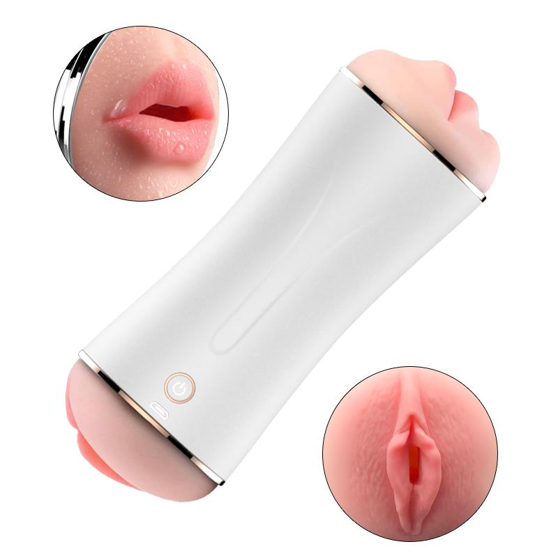 Foxshow -  63-00019 - Double End Masturbator Cup - Big heavy size - Rechargeable - 10 Function  - 19,5 cm  - Dia outside 7,5 cm - Luxury Giftbox - white