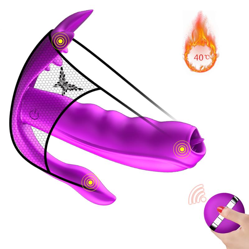 Foxshow - 63-00027 - Remote control  Panty vibrator - Heat function - Clit stimulation function - 10 Function - Rechargeable - 10,9 cm x 2,8 cm - Luxury Giftbox - Purple