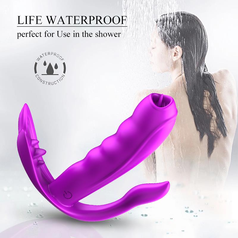 Foxshow - 63-00027 - Remote control  Panty vibrator - Heat function - Clit stimulation function - 10 Function - Rechargeable - 10,9 cm x 2,8 cm - Luxury Giftbox - Purple
