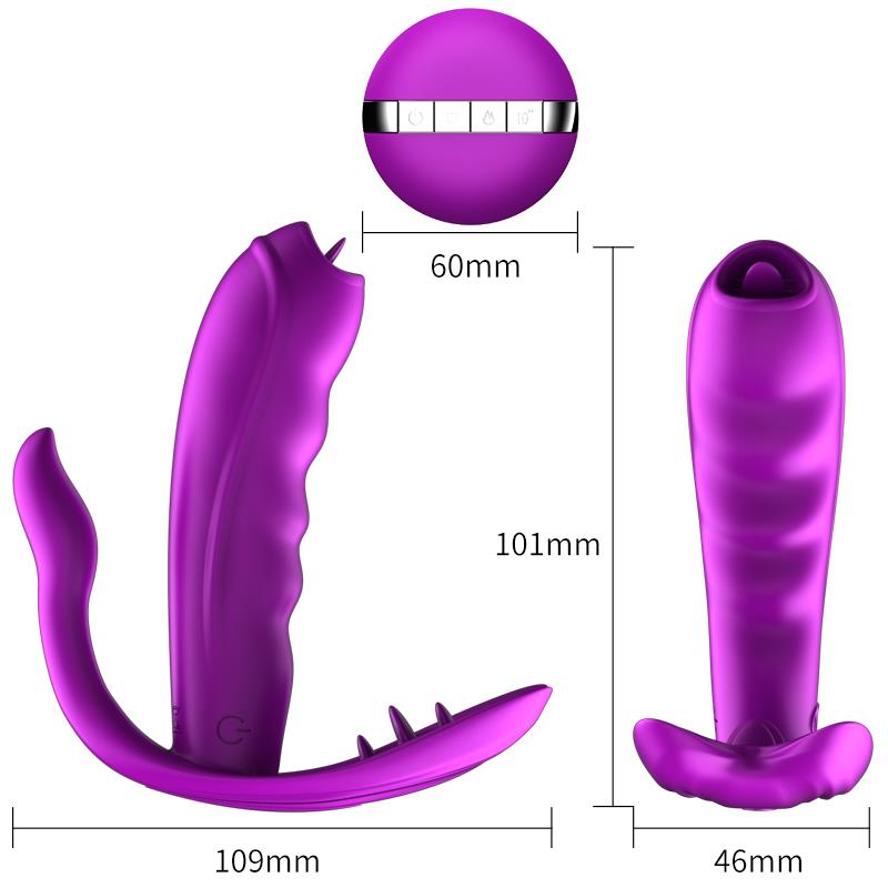 Foxshow - 63-00027 - Remote control  Panty vibrator - Heat function - Clit stimulation function - 10 Function - Rechargeable - 10,9 cm x 2,8 cm - Luxury Giftbox - Purple