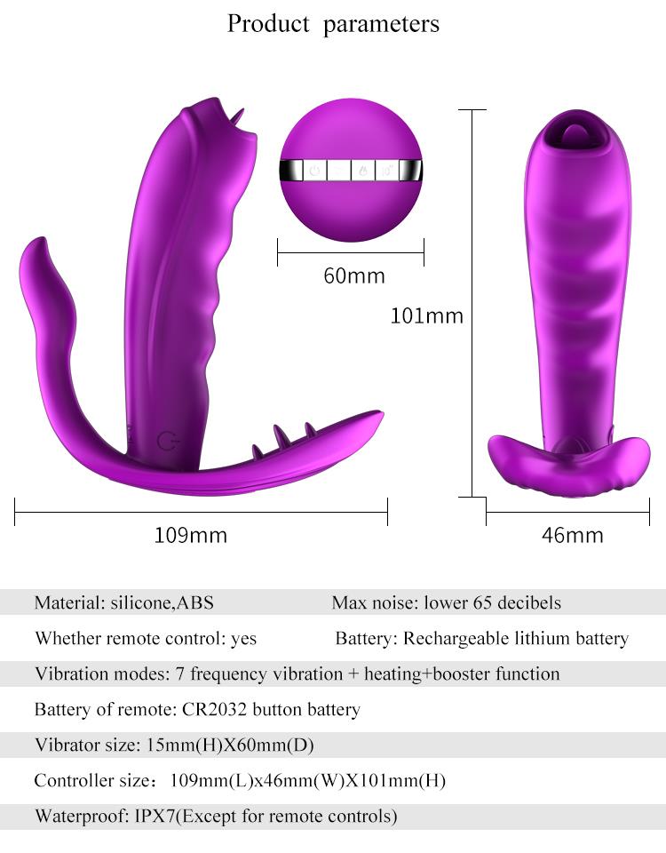 Foxshow - 63-00027 - Remote control  Panty vibrator - Heat function - Clit stimulation function - 10 Function - Rechargeable - 10,9 cm x 2,8 cm - Luxury Giftbox - Purple