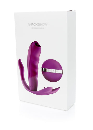 Foxshow - 63-00027 - Remote control Panty vibrator - Heat function - Clit stimulation function - 10 Function - Rechargeable - 10,9 cm x 2,8 cm - Luxury Giftbox - Purple