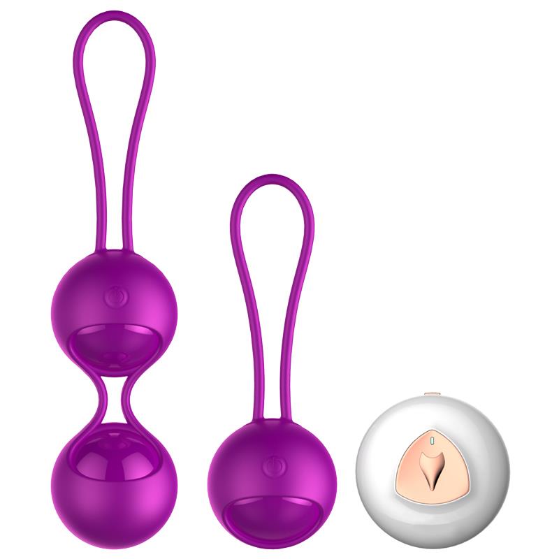 Foxshow - 63-00003 - Remote control  Kegel balls 2 Pack -  2 balls and 1 ball version in same Pack - 10 Function - Rechargeable - Luxury Giftbox - Purple