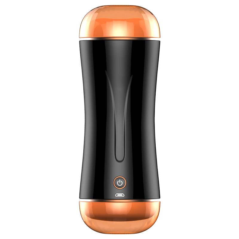 Foxshow - 63-00030 - Masturbator-Vibrating Masturbation Cup - 19,5 cm - USB - 10 function + Interactive Function / Double Ends - Luxury Giftbox - Black