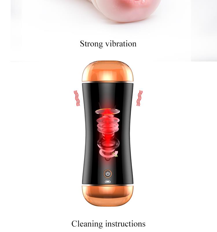 Foxshow - 63-00030 - Masturbator-Vibrating Masturbation Cup - 19,5 cm - USB - 10 function + Interactive Function / Double Ends - Luxury Giftbox - Black