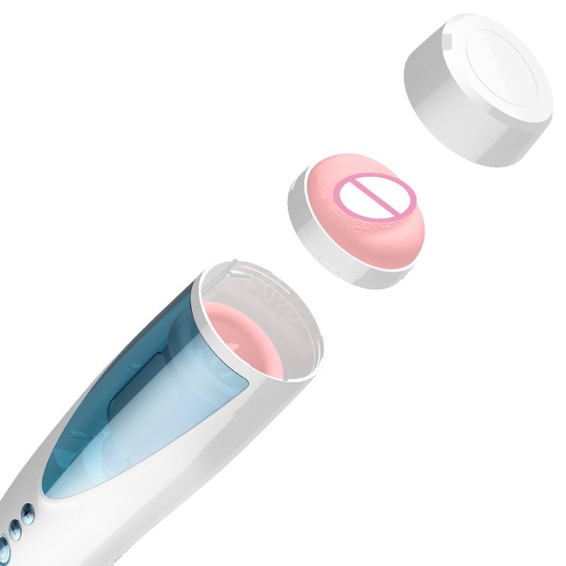 Foxshow - 63-00041 - Big size - 32 Cm - Masturbator cup - Vibrating, Rotating and Flashing Masturbation - USB rechargeable - 10 speed + 10 Function / Talk Mode - Dia outside 10 cm - Luxury Giftbox - white /with blue