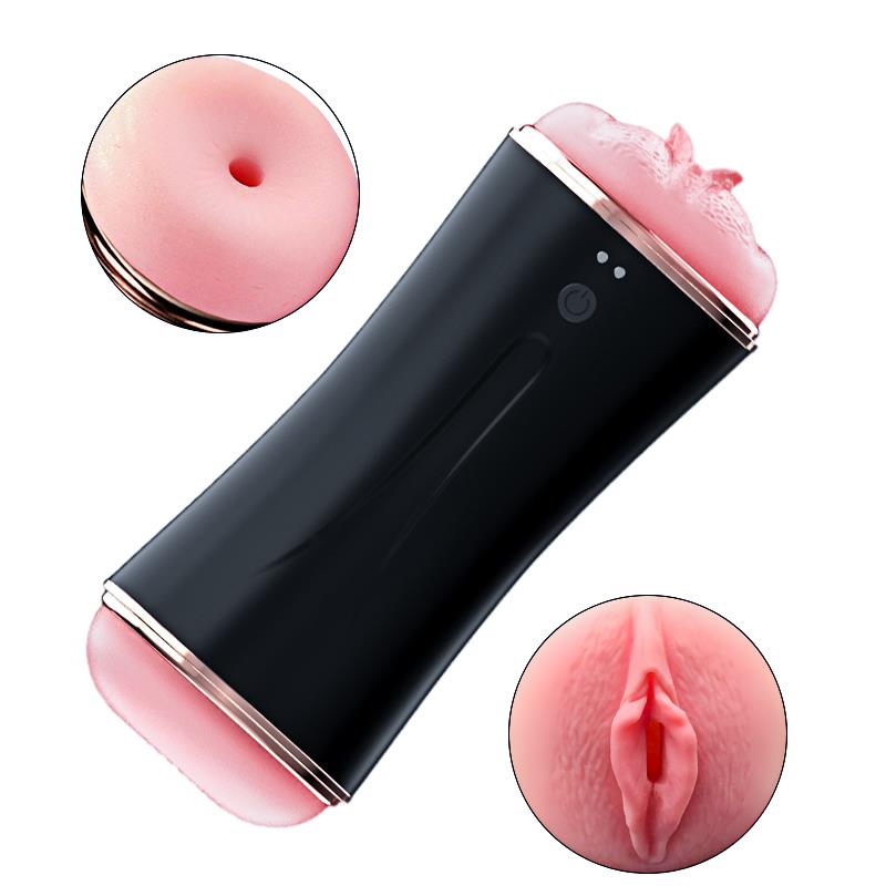 Foxshow - 63-00045 - Masturbator-Vibrating Masturbation Cup - USB 10 function + Interactive Function / Double Ends - Luxury Giftbox - Black
