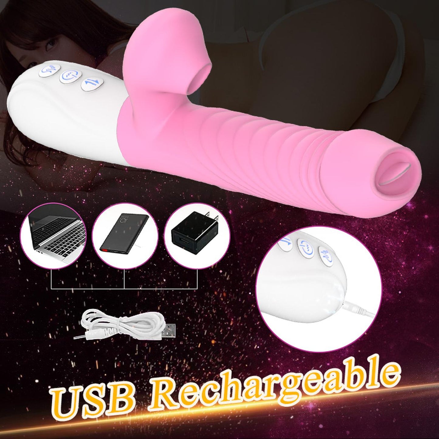 Foxshow - 63-00046-1  - Up & Down Silicone Air sucking Licking G Spot Stimulator - 7 Functions