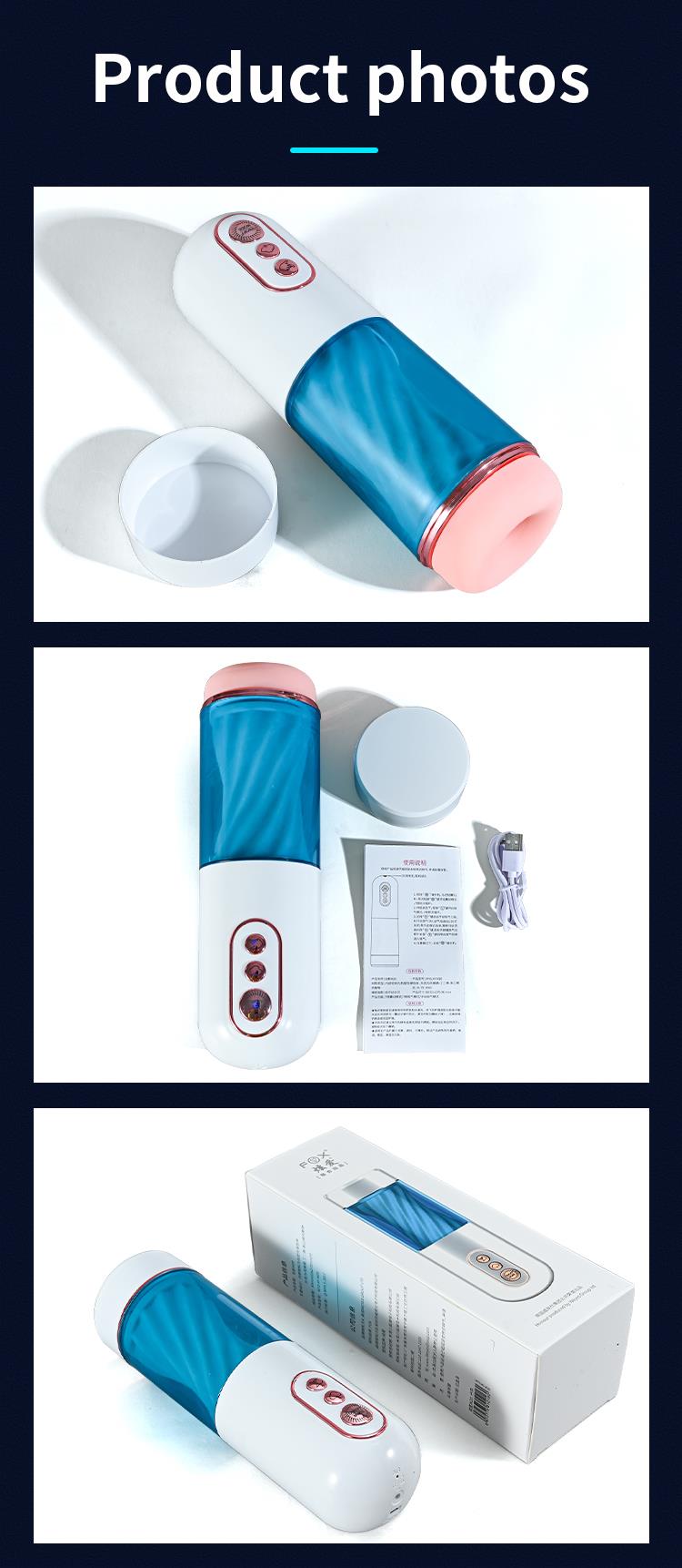 Foxshow - 63-00052 - Big size - 27,5 Cm - Masturbator cup - Sound Vibrating, Flashing Masturbation - USB rechargeable - 7 Function - Dia outside 8 cm