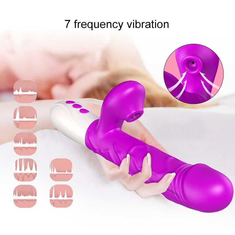 Foxshow - 63-00054 - Airsucker & G spot Vibrator -Silicone- Up & down also - 7 function - 23cm length - 3 Thrusting - Heating - 7 Frequency Of Sucking - Luxury Giftbox - Purple