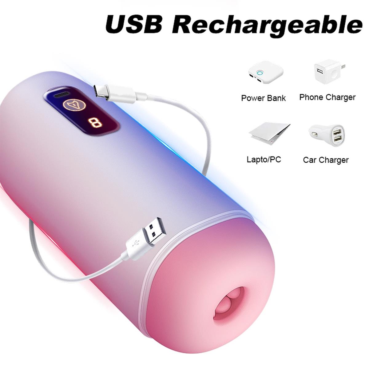 Foxshow Vibrating Big Masturbator - Usb - 8 Functions - Colourbox - 63-00068