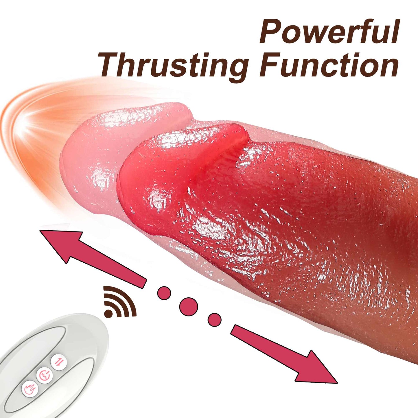 Bossoftoys - 63-00073 - Silicone Realistic Vibrator, Remote - 10 vibration modes 7 thrusting function, Heating