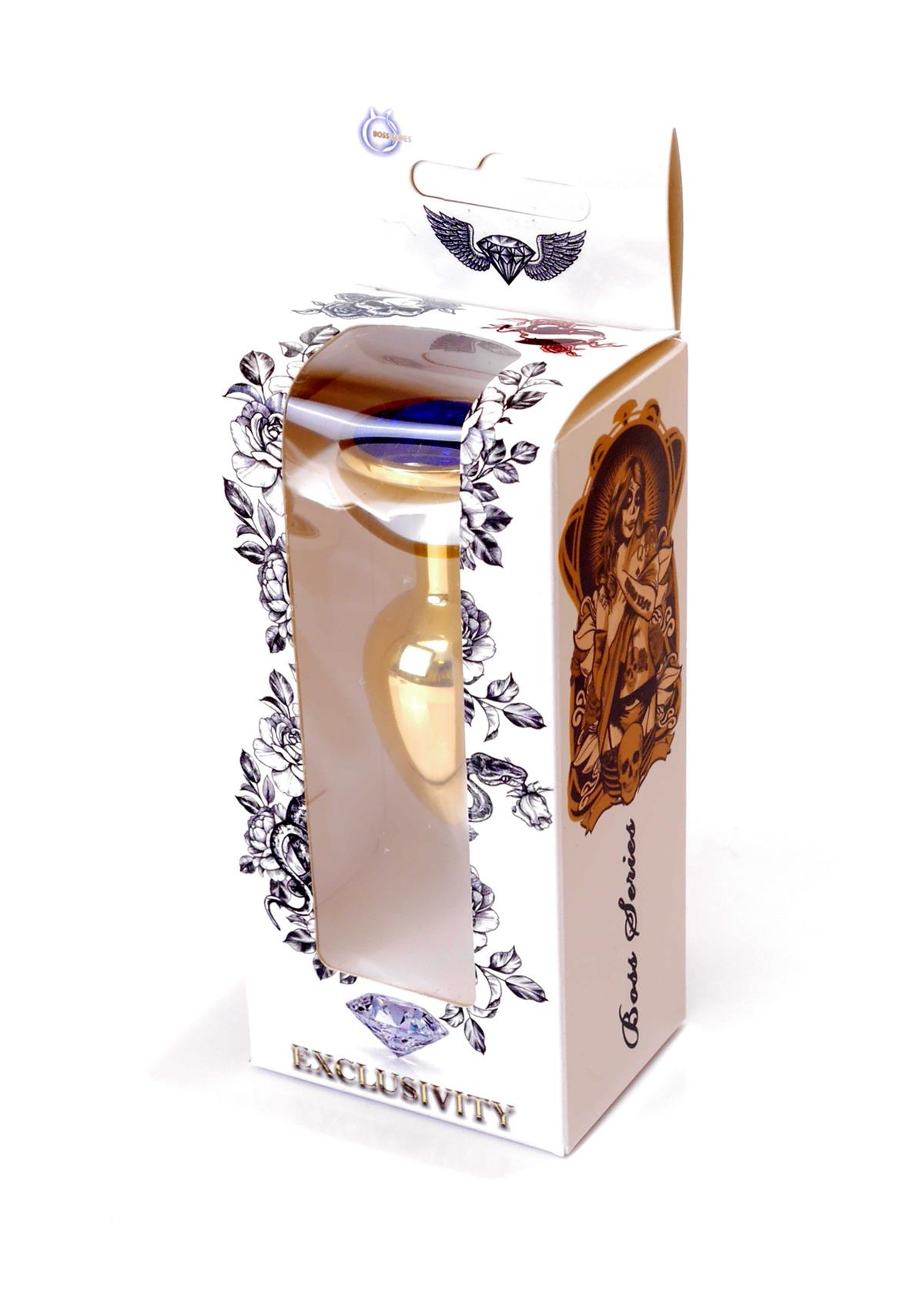Boysoftoys - 64-00023 - Gold Plug - Anal - Dark Blue stone - length 7 cm - dia 2,7 cm - attractive colour window box