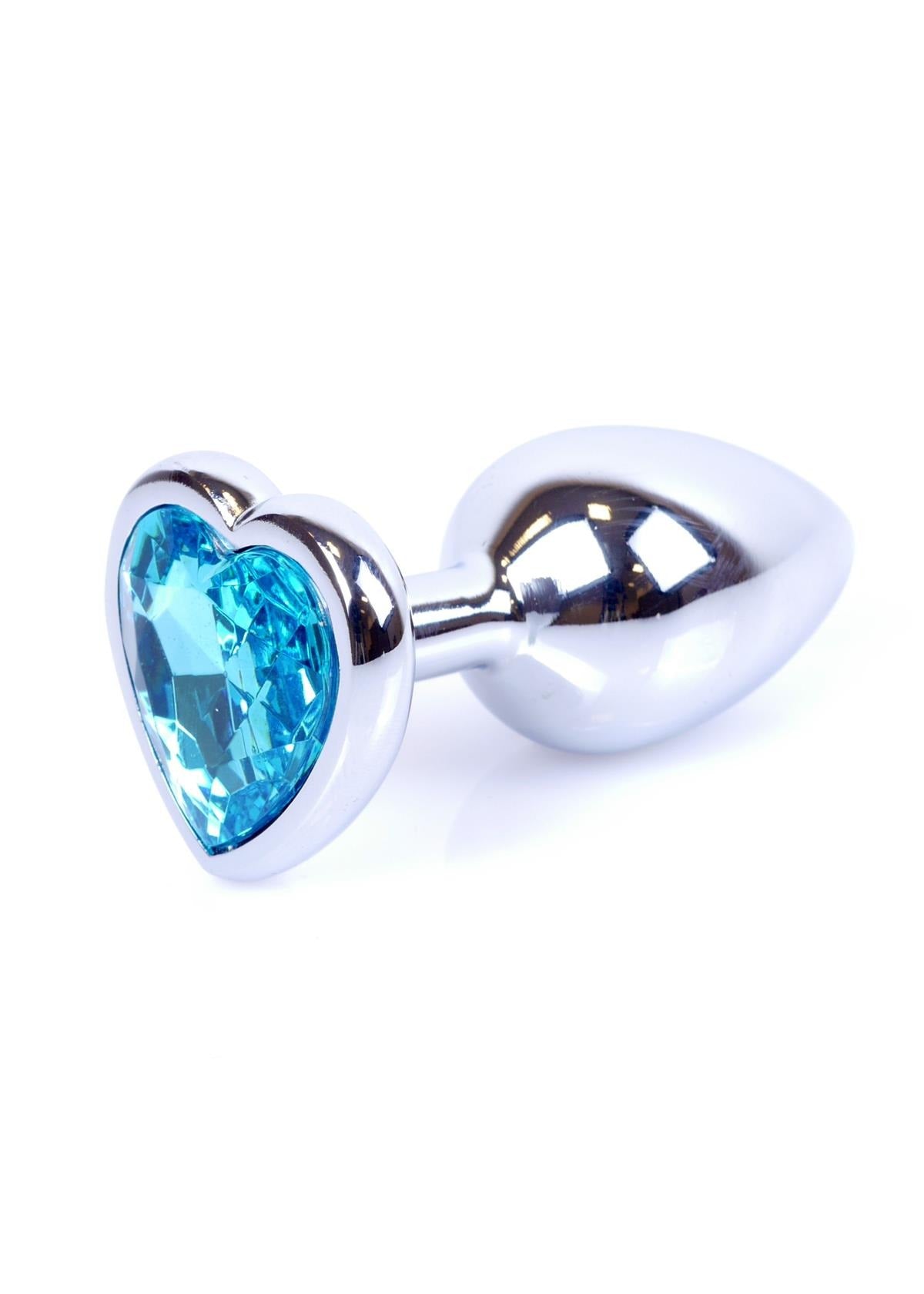 Bossoftoys - 64-00049 - Heart design silver Plug - Silver - Anal - Heart - Light blue stone - length 7 cm - dia 2,7 cm - window colour box