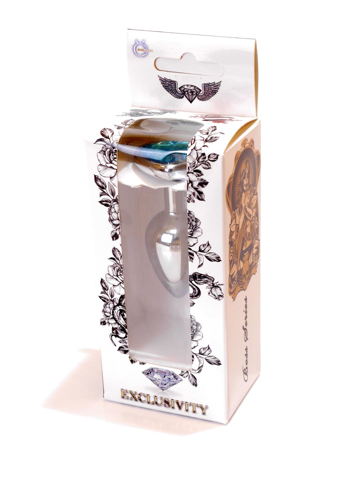 Bossoftoys - 64-00049 - Heart design silver Plug - Silver - Anal - Heart - Light blue stone - length 7 cm - dia 2,7 cm - window colour box