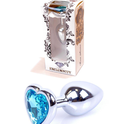 Boysoftoys - 64-00049 - Heart design silver Plug - Silver - Anal - Heart - Light blue stone - length 7 cm - dia 2,7 cm - window colour box