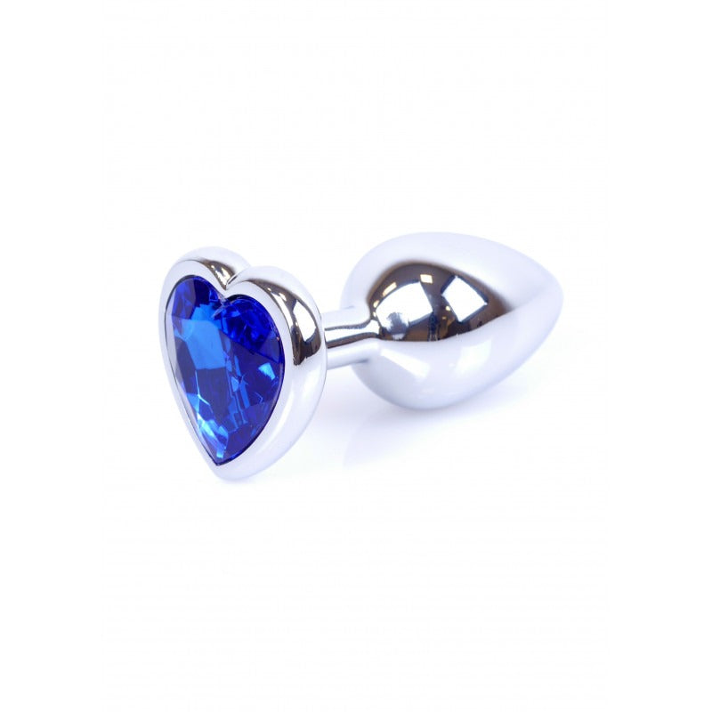 Bossoftoys - 64-00050 - Heart design silver Plug - Silver - Anal - Heart - Dark blue stone - length 7 cm - dia 2,7 cm - window colour box