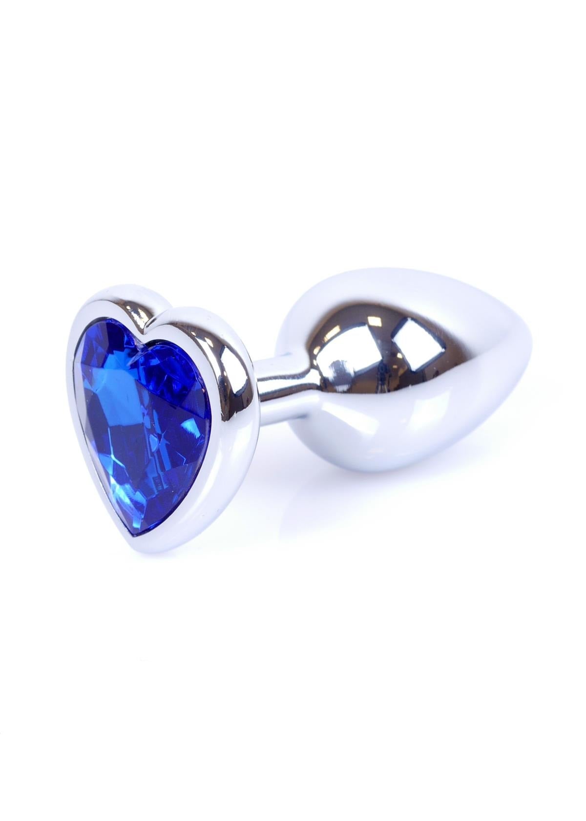 Bossoftoys - 64-00050 - Heart design silver Plug - Silver - Anal - Heart - Dark blue stone - length 7 cm - dia 2,7 cm - window colour box
