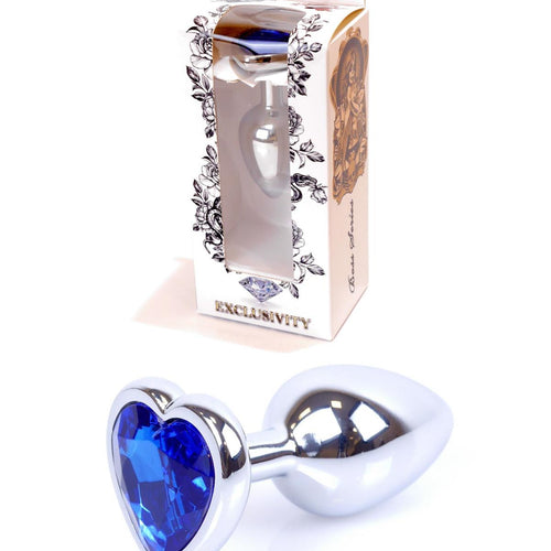 Boysoftoys - 64-00050 - Heart design silver Plug - Silver - Anal - Heart - Dark blue stone - length 7 cm - dia 2,7 cm - window colour box