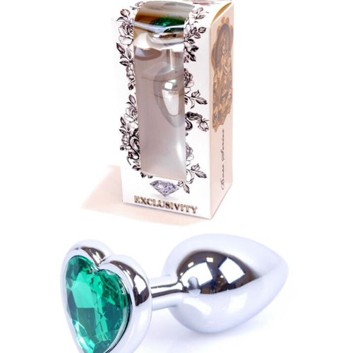 Boysoftoys - 64-00051 - Heart design silver Plug - Silver - Anal - Heart - Green stone - length 7 cm - dia 2,7 cm - window colour box