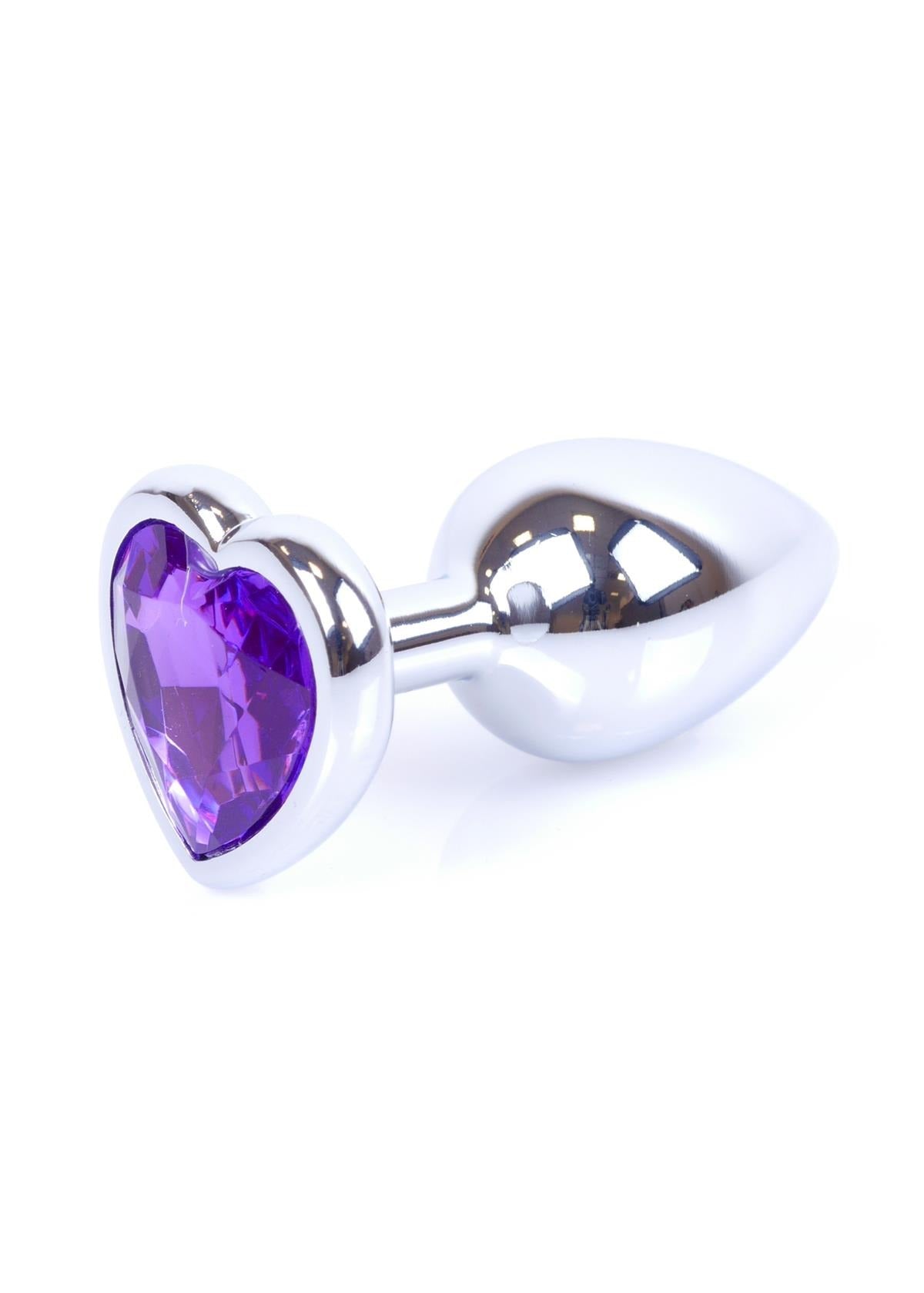 Bossoftoys - 64-00052 - Heart design silver Plug - Silver - Anal - Heart - Purple - length 7 cm - dia 2,7 cm - window colour box