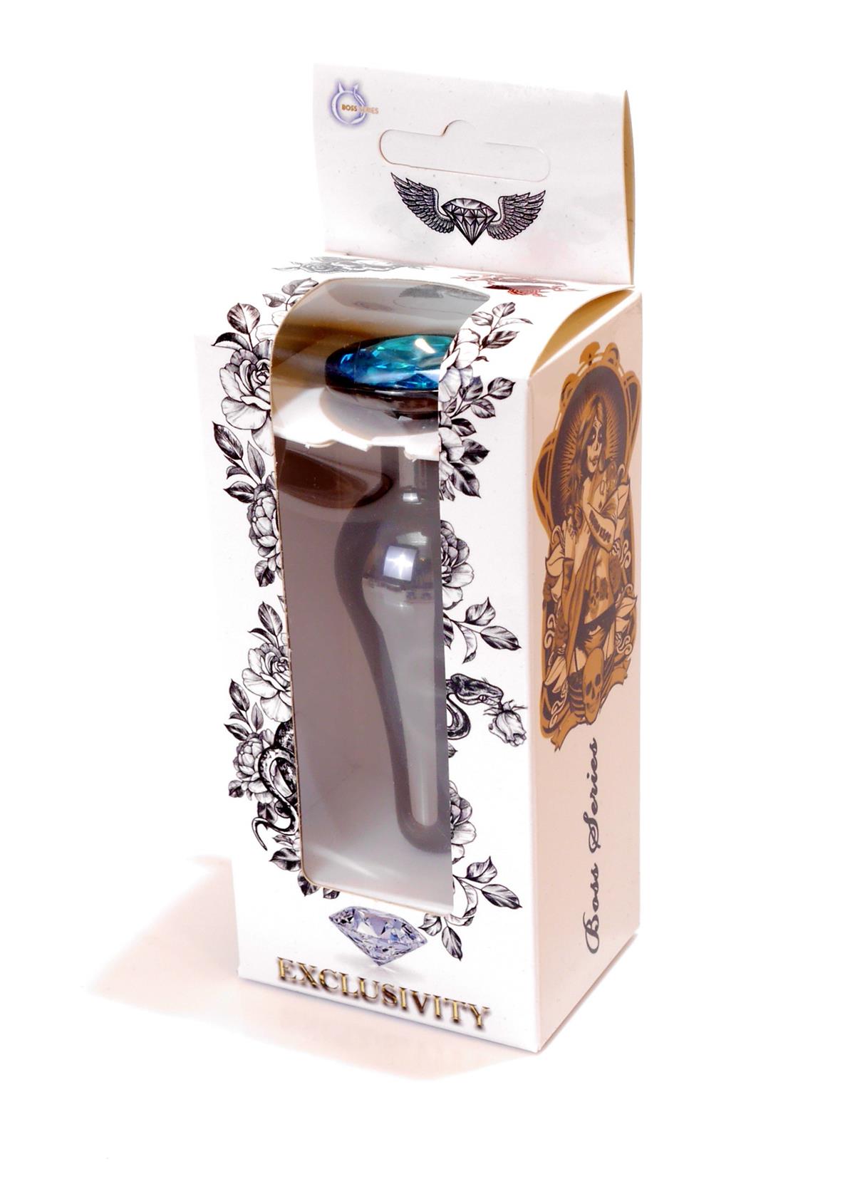 Bossoftoys - 64-00058 - Butt - Plug - Dark - Silver - Anal - Light blue - lenght 9,5 cm - dia 3 cm - colour window box