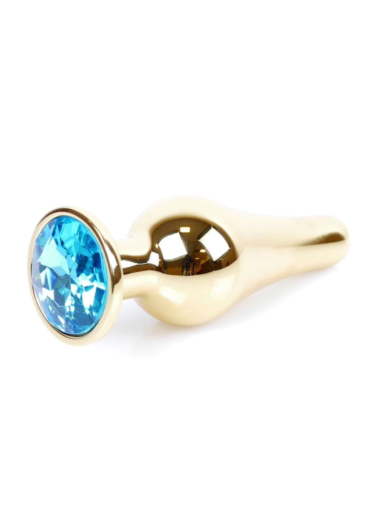 Bossoftoys - 64-00067 - Gold Butt Plug - Anal plug with light blue stone - length 9,5 m - dia 3 cm - colour window box