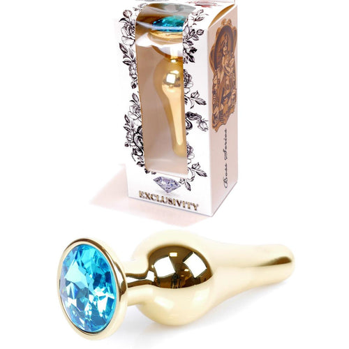 Boysoftoys - 64-00067 - Gold Butt Plug - Anal plug with light blue stone - length 9,5 m - dia 3 cm - colour window box