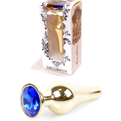 Boysoftoys - 64-00068 - Gold Butt Plug - Anal plug with dark blue stone - length 9,5 m - dia 3 cm - colour window box