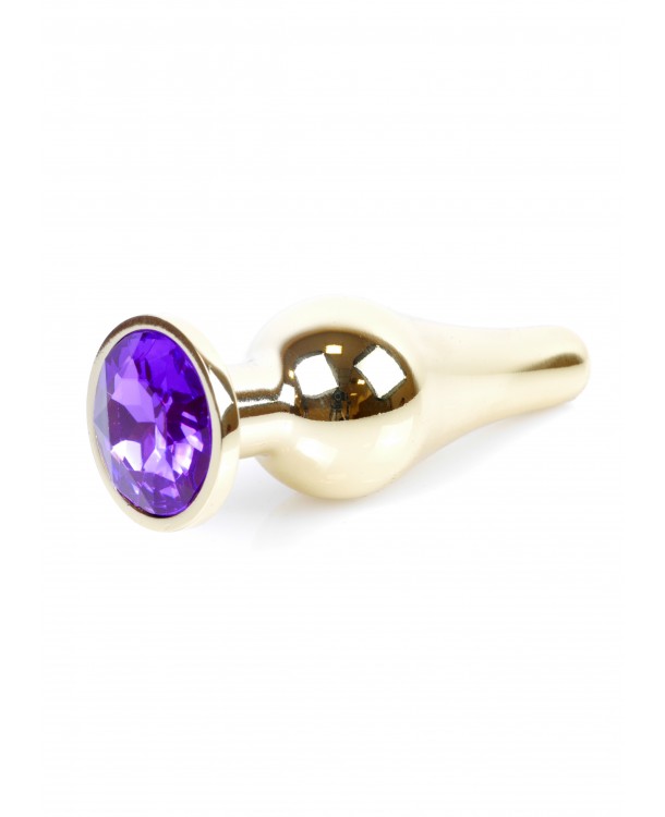 Bossoftoys - 64-00070 - Gold big Butt Plug - anal plug with Purple stone - length 9 cm - dia 2,9 cm - colour window box