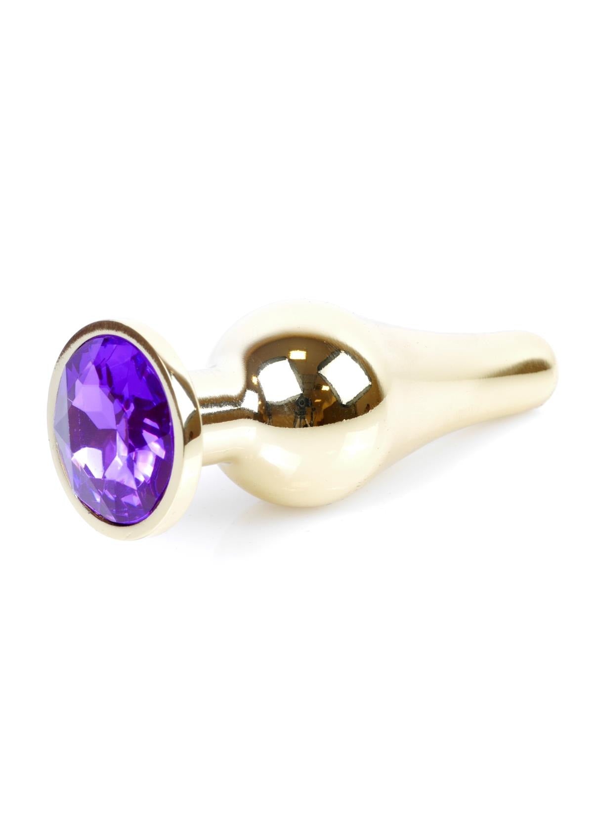 Bossoftoys - 64-00070 - Gold big Butt Plug - anal plug with Purple stone - length 9 cm - dia 2,9 cm - colour window box