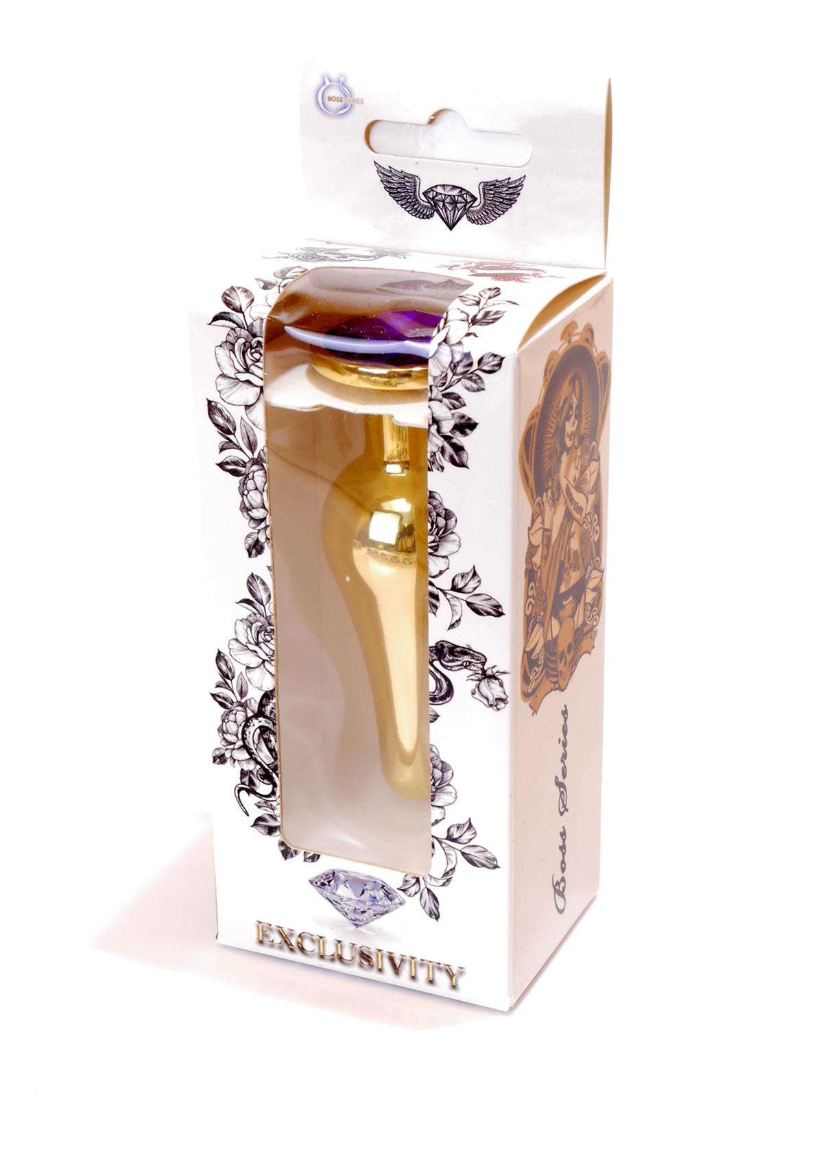 Bossoftoys - 64-00070 - Gold big Butt Plug - anal plug with Purple stone - length 9 cm - dia 2,9 cm - colour window box
