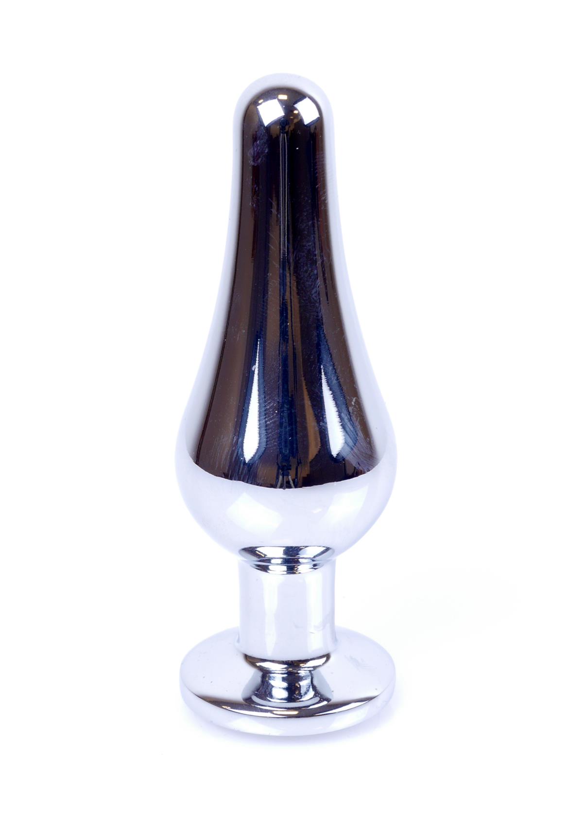 Bossoftoys - 64-00077 - Silver big Butt Plug - anal plug with Dark blue stone - length 9 cm - dia 2,9 cm - colour window box