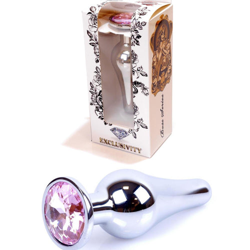 Boysoftoys - 64-00072 - Silver big Butt Plug - anal plug with Pink stone - length 9 cm - dia 2,9 cm - colour window box