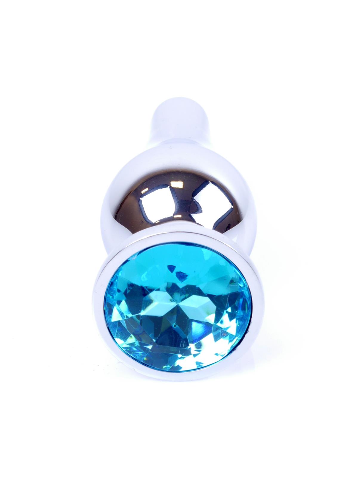 Bossoftoys - 64-00076 - Silver big Butt Plug - anal plug with Light blue stone - length 9 cm - dia 2,9 cm - colour window box