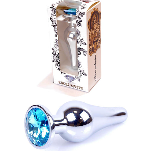 Boysoftoys - 64-00076 - Silver big Butt Plug - anal plug with Light blue stone - length 9 cm - dia 2,9 cm - colour window box