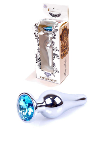 Boysoftoys - 64-00076 - Silver big Butt Plug - anal plug with Light blue stone - length 9 cm - dia 2,9 cm - colour window box