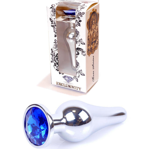 Boysoftoys - 64-00077 - Silver big Butt Plug - anal plug with Dark blue stone - length 9 cm - dia 2,9 cm - colour window box