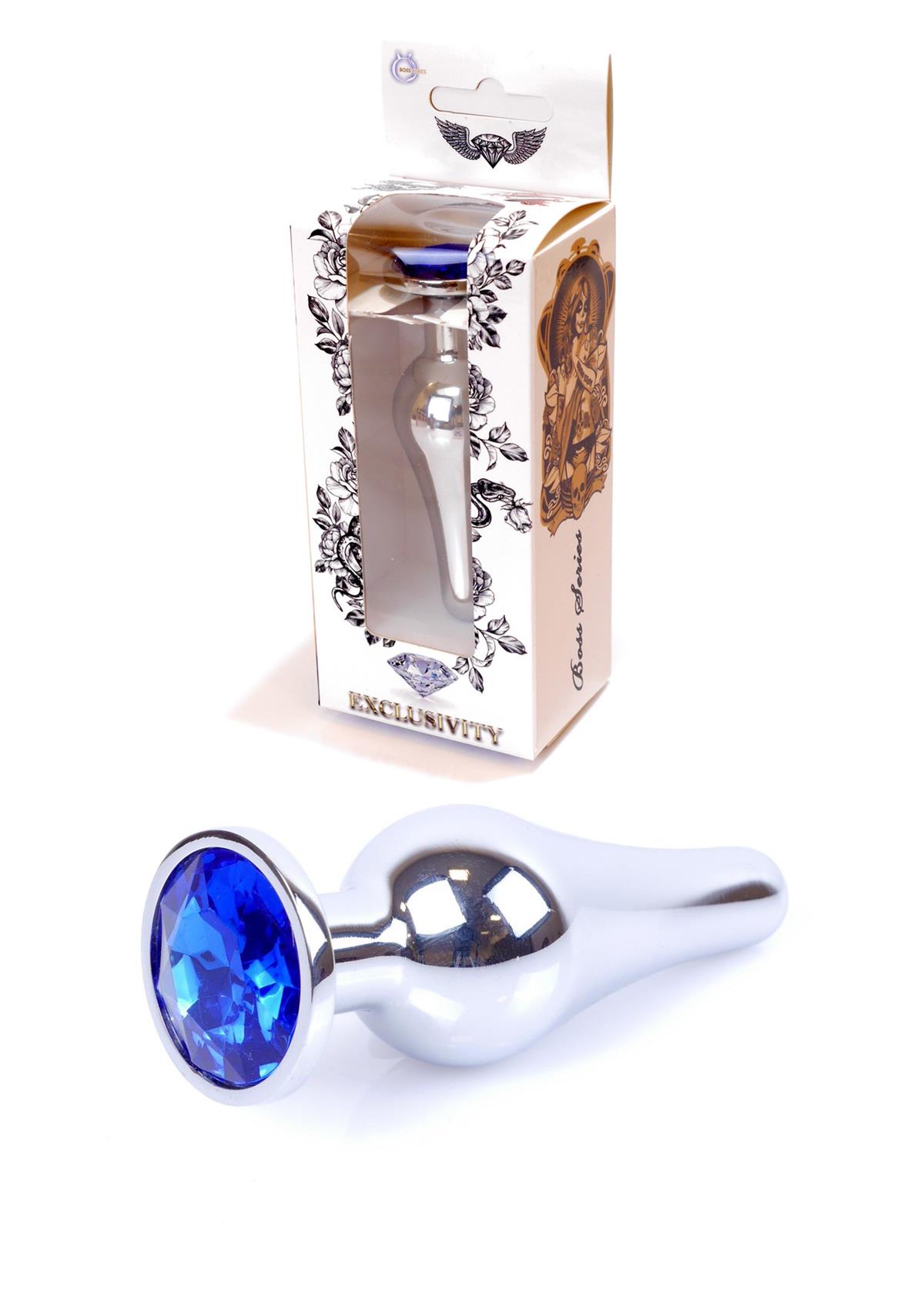 64-00077 silver butt plug dark blue stone