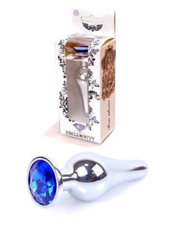 Boysoftoys - 64-00077 - Silver big Butt Plug - anal plug with Dark blue stone - length 9 cm - dia 2,9 cm - colour window box