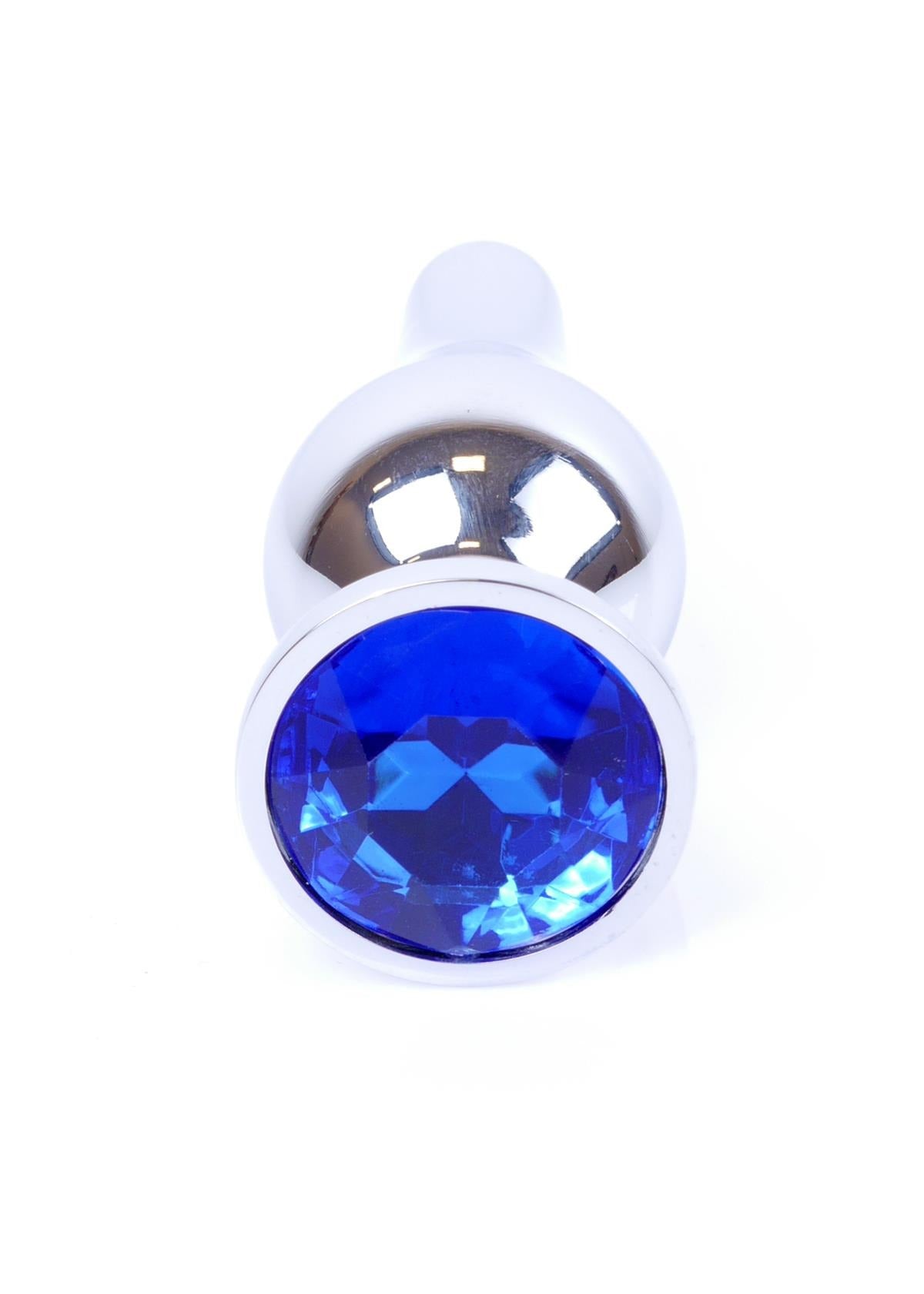 Bossoftoys - 64-00077 - Silver big Butt Plug - anal plug with Dark blue stone - length 9 cm - dia 2,9 cm - colour window box