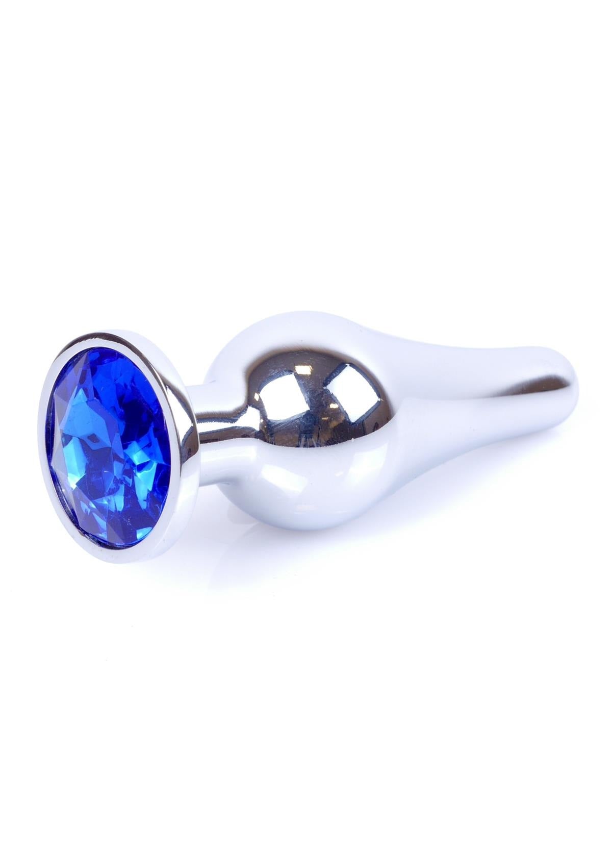 Bossoftoys - 64-00077 - Silver big Butt Plug - anal plug with Dark blue stone - length 9 cm - dia 2,9 cm - colour window box